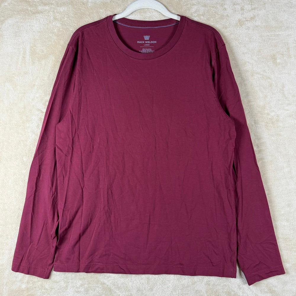 Mack Weldon Mens‎ Large Burgundy Long Sleeve Pima Cotton T Shirt